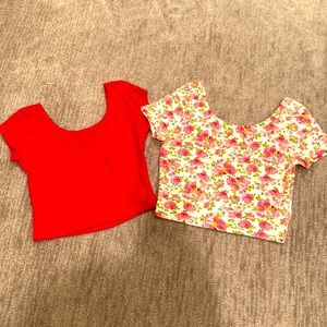 Crop tops, red and pink floral, XS/S